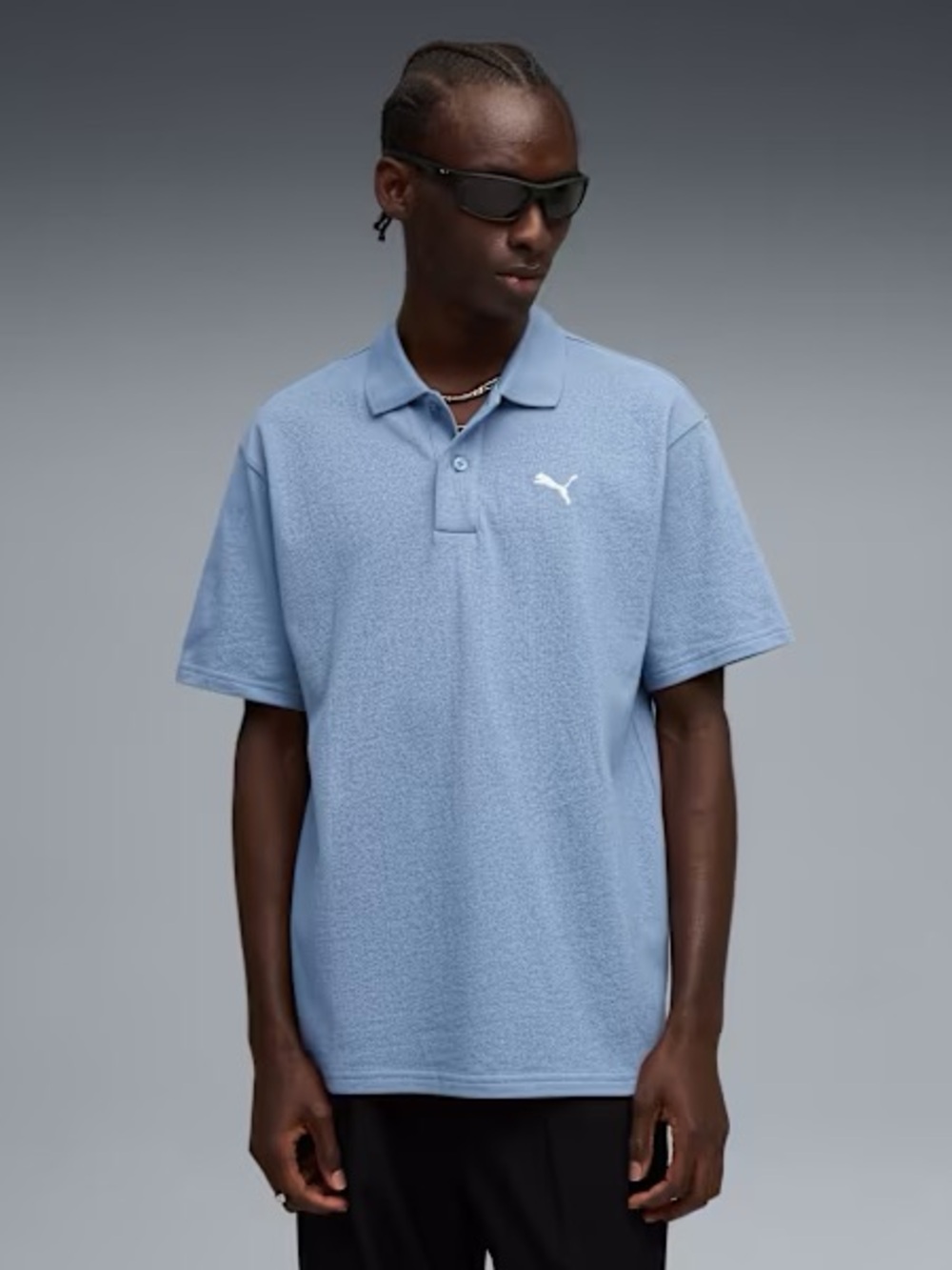 Puma Men's Sky Blue Terry Polo with White Puma Chest Logo. Men’s Size XL